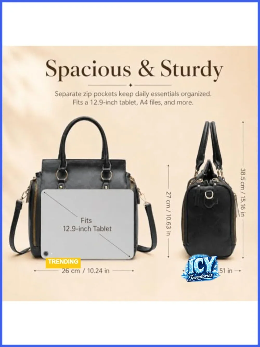 Women's PU Leather Tote Bag with Removable Crossbody Strap, Medium Satchel